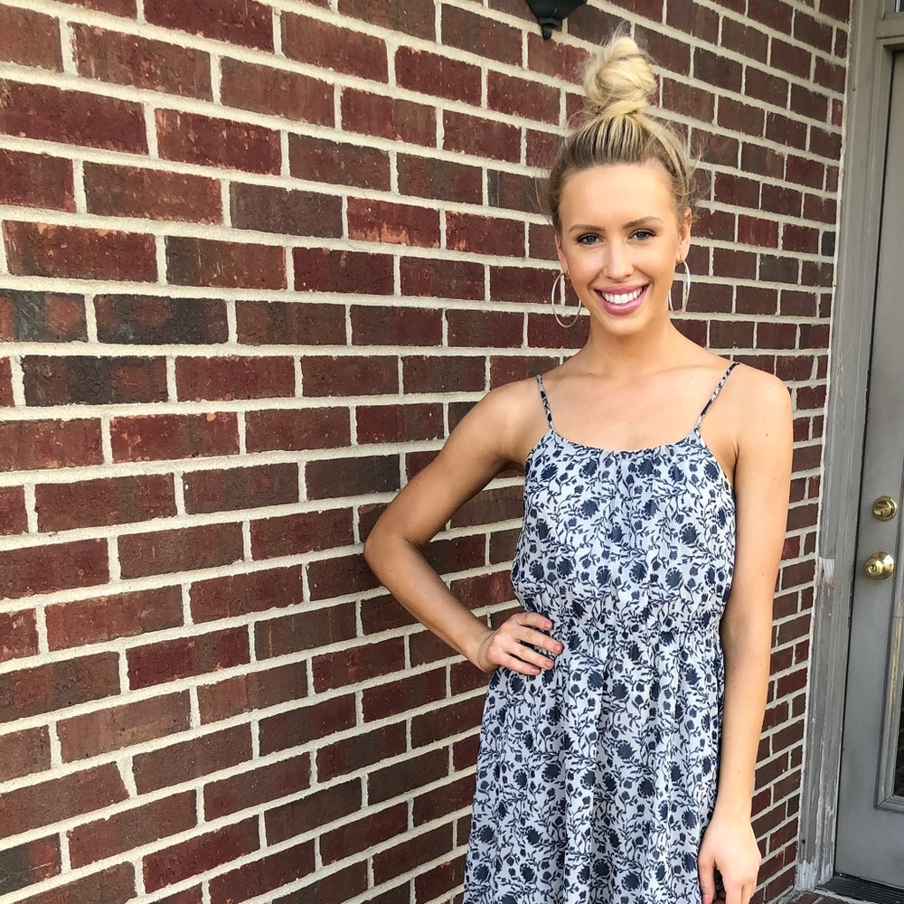 Cute summer dress with blue and white pattern